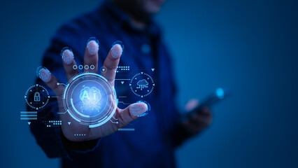 Futuristic Blue Interface Secure Digital Access Cloud Data Control With Ai On Handheld Device