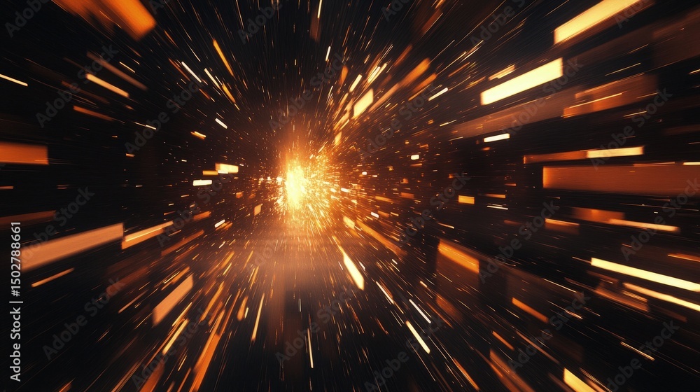 Poster golden light streaks radiate from a central point, creating a dynamic, fast-paced effect against a d