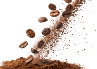 Coffee Beans Falling with Powder Coffee