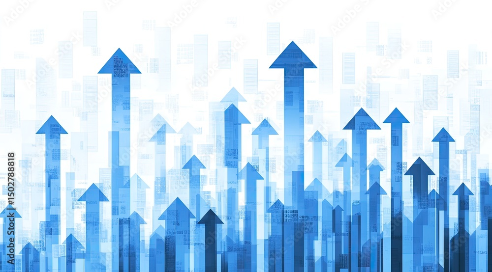 Poster abstract graphic of many upward-pointing arrows, suggesting growth and progress. the arrows are a li