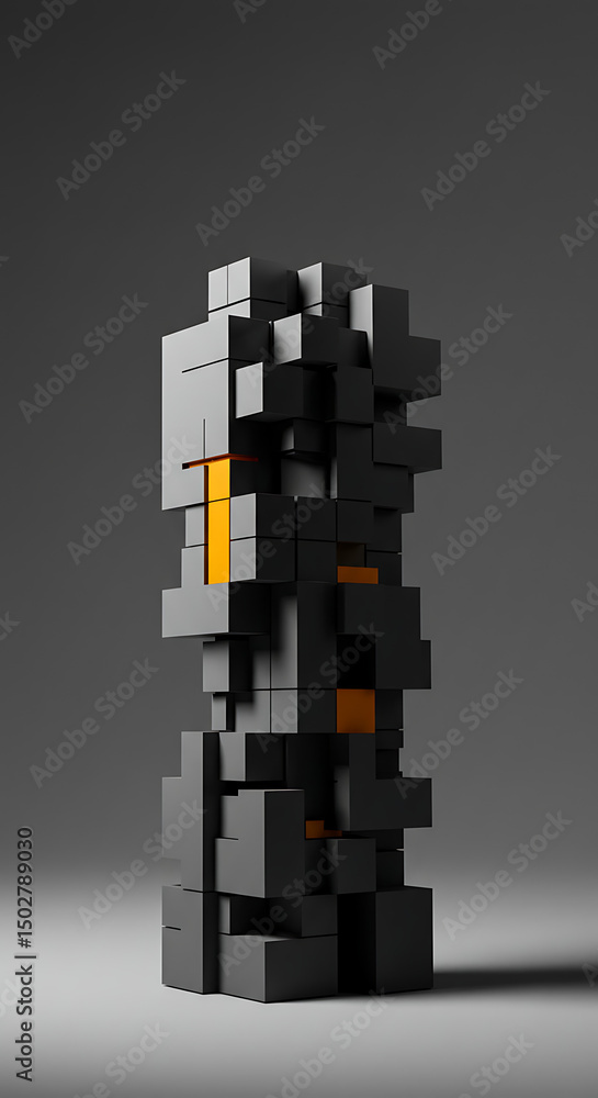 Poster abstract 3d render modern gray and orange cube structure geometric design