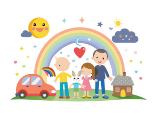 Obraz premium Kids' illustration of happy children playing with colorful balloons and toys