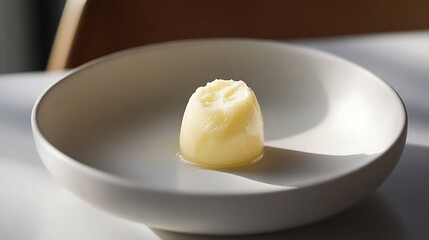 A Single Scoop of Butter in a White Bowl