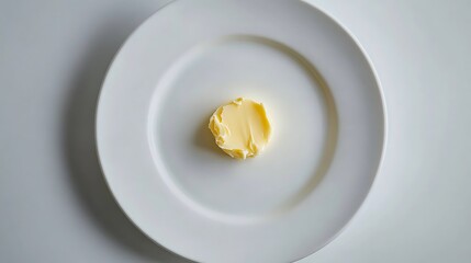 A Single Pat of Butter on a White Plate