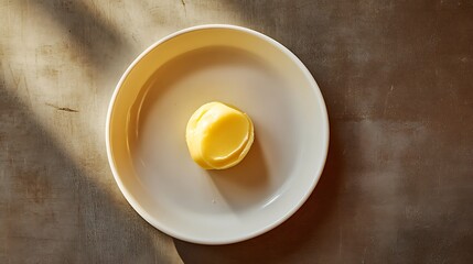 A Single Scoop of Butter on a White Plate