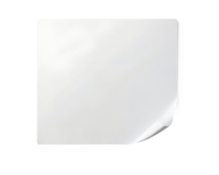 A Blank Square Piece of White Paper with Slightly Curled Corners Isolated on Transparent Background