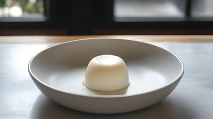 A Single White Pudding on a Plate