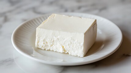 Block of White Cheese on a Plate
