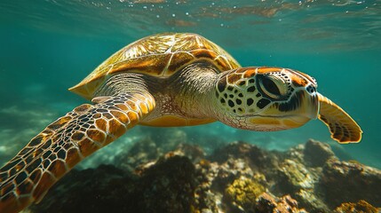 Fototapeta premium Underwater shot of a sea turtle