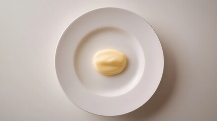 A single scoop of yellow food on a white plate