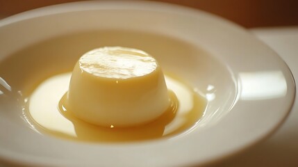 Creme Caramel Dessert on a White Plate