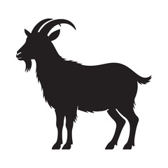 Goat silhouette with antlers on white background in cartoon wildlife style