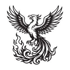 Obraz premium phoneix with wings flying in tattoo style vector silhouette illustration