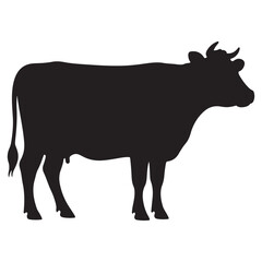 Black silhouette of a cow isolated on white background farm animal vector illustration