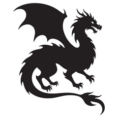 Black and white dragon vector illustration with fantasy and heraldic animal design