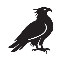 Eagle vector illustration with black silhouette wings on white background representing a wild bird in flight