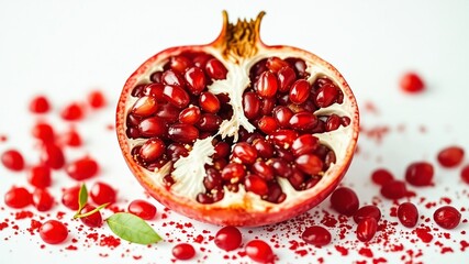 Hand Painted Pomegranate Slice, Red Seeds, Isolated