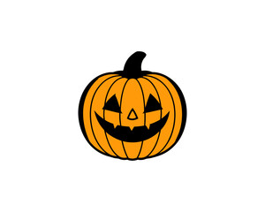 Cute Halloween Jack-o'-Lantern Pumpkin Vector Clipart– Smiling Cartoon Vector Isolated on White Background.