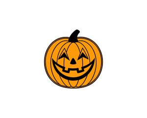 Cute Halloween Jack-o'-Lantern Pumpkin Vector Clipart– Smiling Cartoon Vector Isolated on White Background.