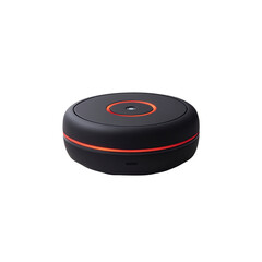 Sleek Black Smart Device with Ambient Red Lighting