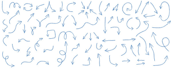 Light blue curved arrows horizontal sketch soft stroke direction pack, Flat Illustration


