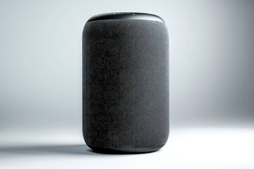 Modern smart speaker with touch controls and led indicator, featuring sleek black design and multi-function buttons for voice assistant and connectivity