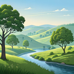summer landscape with green hills