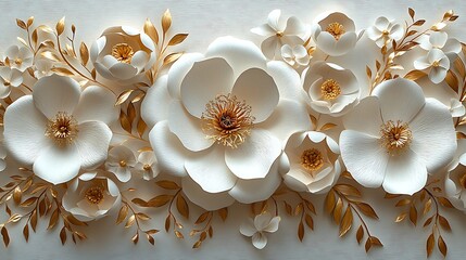 Beautiful elegant artistic floral arrangement featuring delicate white and gold flowers photo
