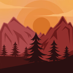 mountain landscaped vector illustration template graphic design .  forest and nature sunset view sign or symbol for adventure and wanderlust travel business
