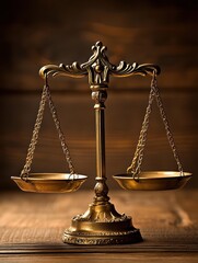 Measuring justice antique balance scales in a rustic setting