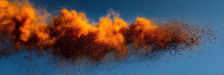 Dynamic Splash of Sindoor Powder Creating Vibrant Patterns Against a Clear Blue Sky for an Artistic Celebration of Color and Culture