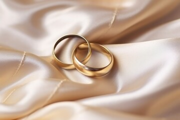 Wedding ring. Wedding rings on the table in a jewelry store. Wedding accessories. Jewelry ring in luxury jewelry store. Luxury jewelry shop. Wedding or Engagement Concept with copy space.