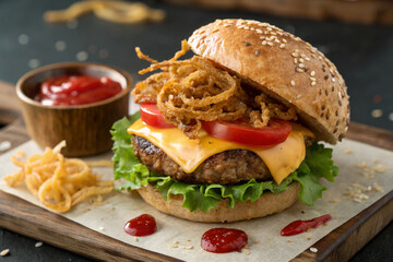burger with fries