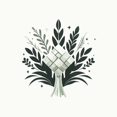 Vector image of Eid al-Fitr greeting with rice cake background