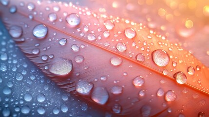 Dew Drops Clinging To A Pink Feather Macro Shot High Resolution Photo