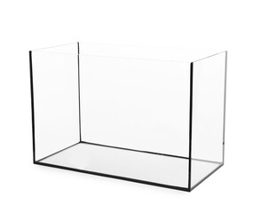 One empty glass aquarium isolated on white