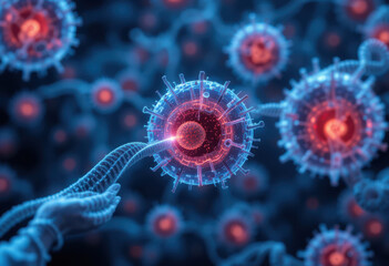 Fototapeta premium Advanced mRNA vaccine technology showcases intricate cellular interactions and innovation