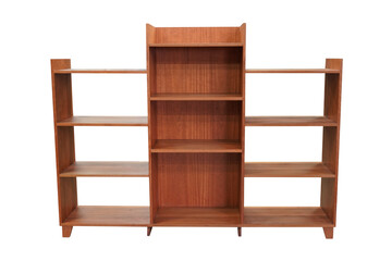 wooden shelves isolated on white  Scandinavian teak bookcases
