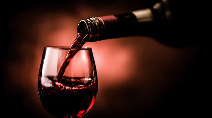 Red wine pouring into a glass, capturing the essence of indulgence and sophistication.