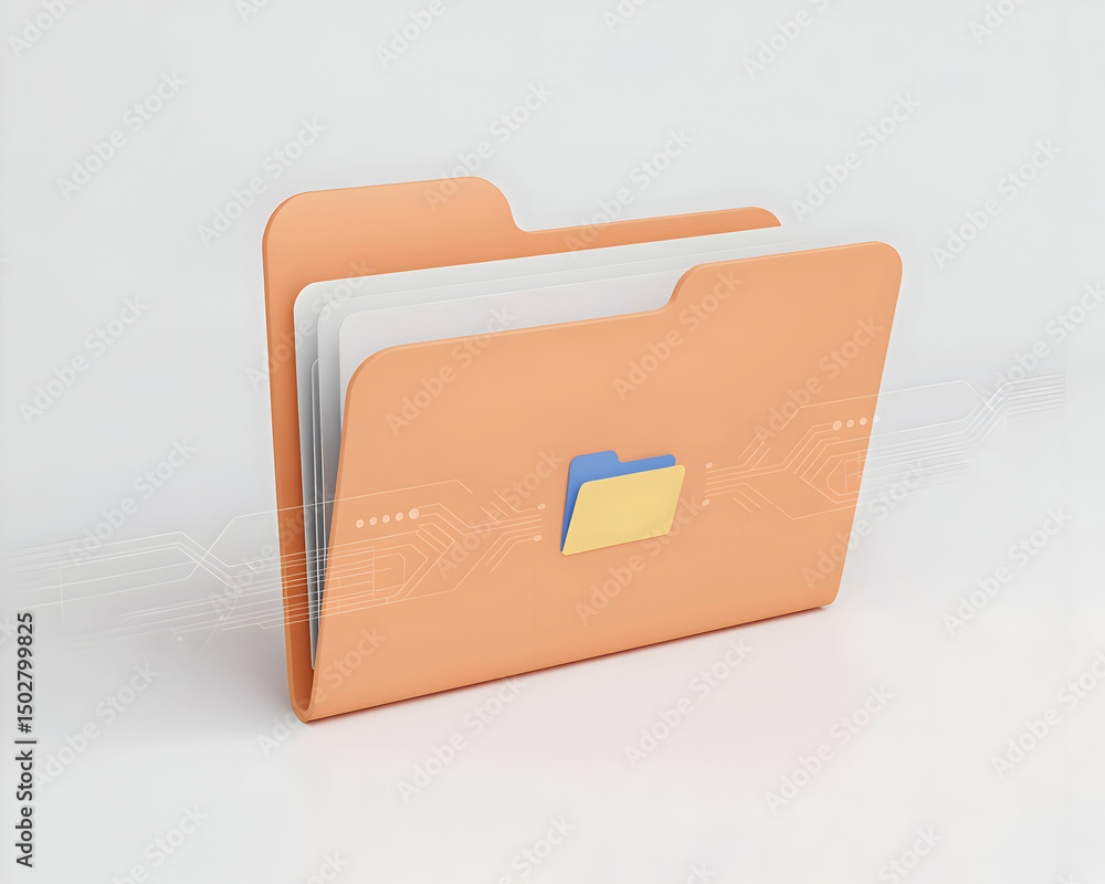 Poster peach colored digital file folder with documents and circuit design