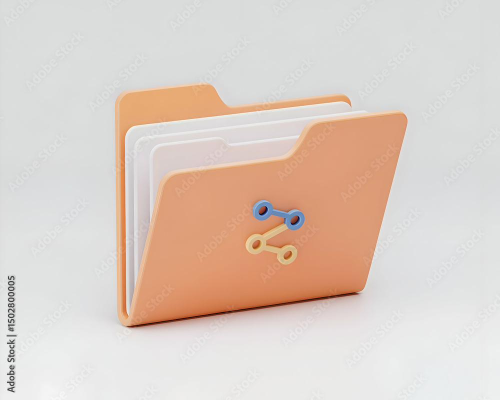 Poster peach colored 3d render of a file folder with a share icon