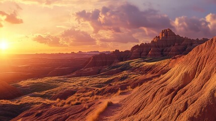 Naklejka premium Sunset over Badlands National Park: A Breathtaking Panorama