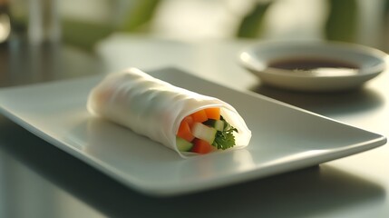 Fresh Spring Roll with Vegetables on a Plate