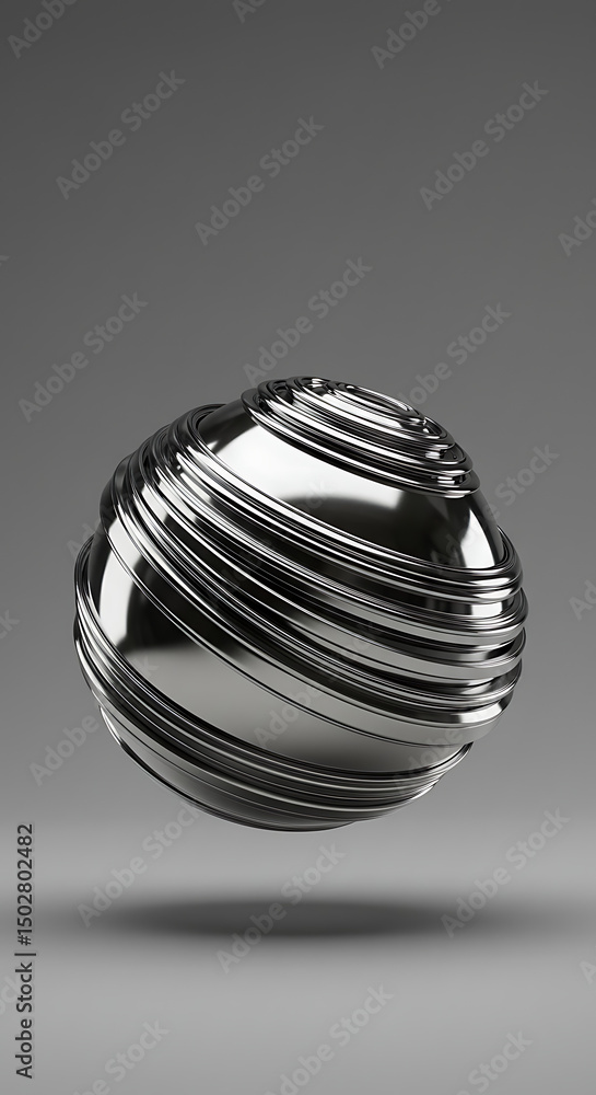 Poster abstract chrome sphere layered metallic orb 3d render circular design