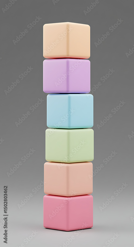 Poster stack of pastel colored cubes abstract geometric shapes minimalist design 3d render
