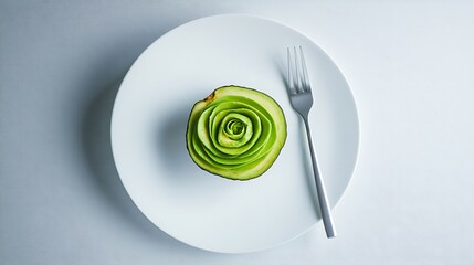 Sliced Avocado Shaped Like a Rose on a Plate
