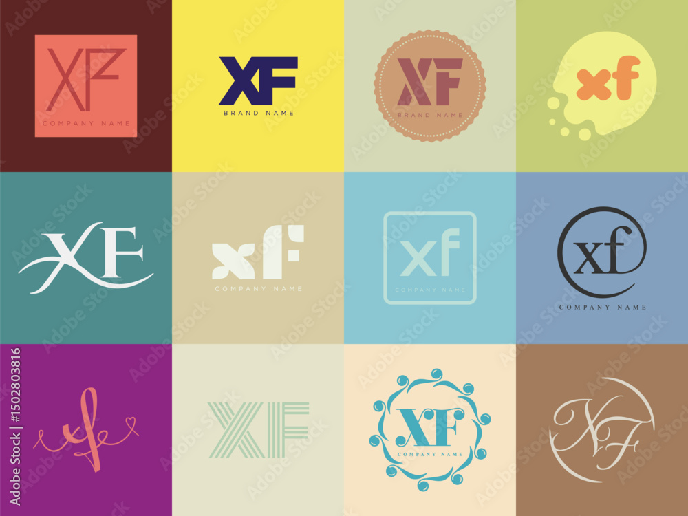 Fototapete xf logo company template. letter x and f logotype. set different classic serif lettering and modern 