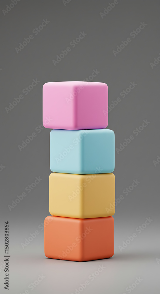 Poster stack of pastel colored cubes 3d render minimalist product display abstract background