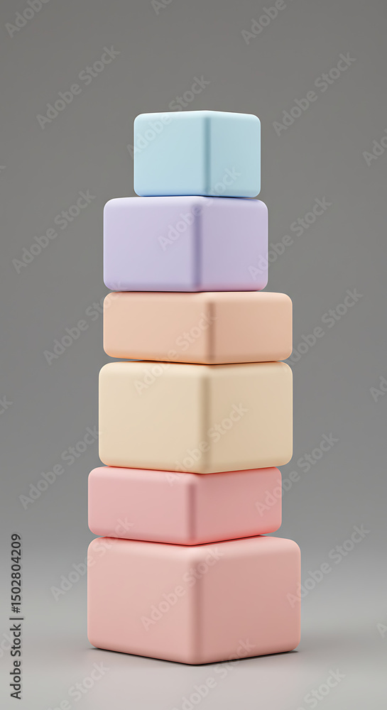 Poster pastel colored cubes stacked abstract 3d render minimalist product display geometric shapes