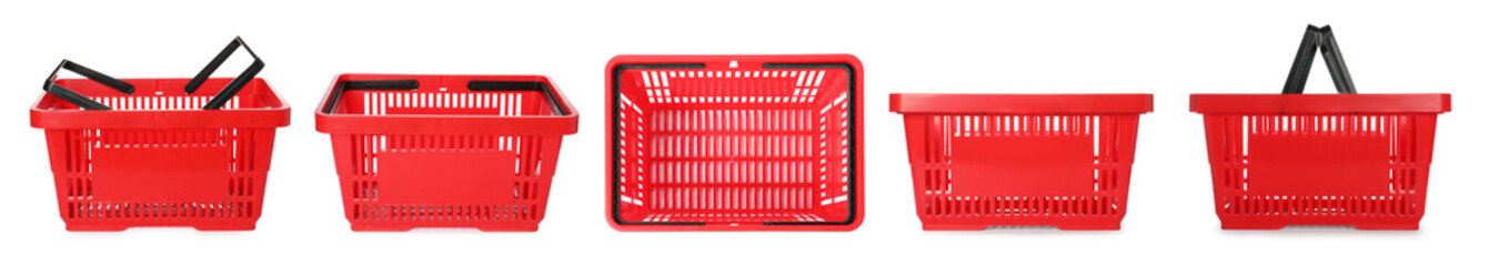 Red shopping basket on white background, set © New Africa